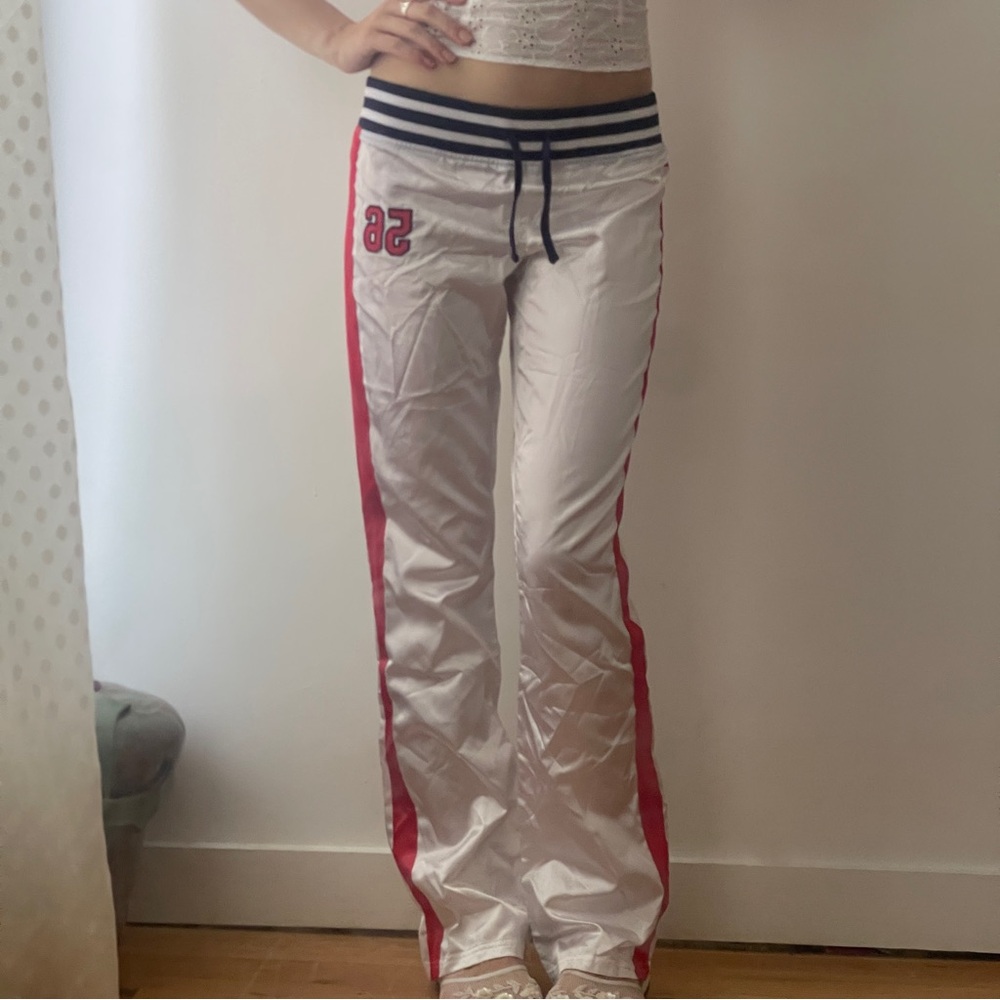 White and Red Track Pants with 58 Patch